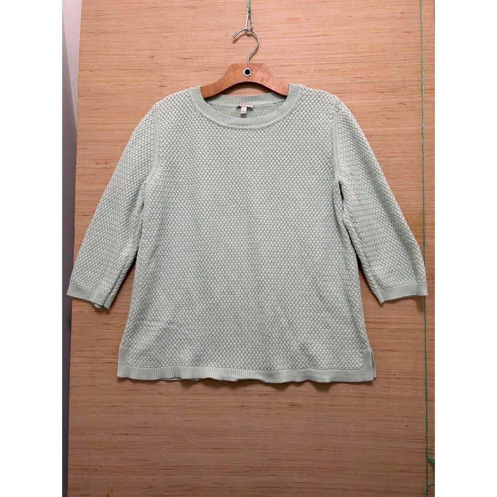 Talbots Womens Mint Green Textured Basketweave Knit‎ Crew Neck 3/4 Sweater L